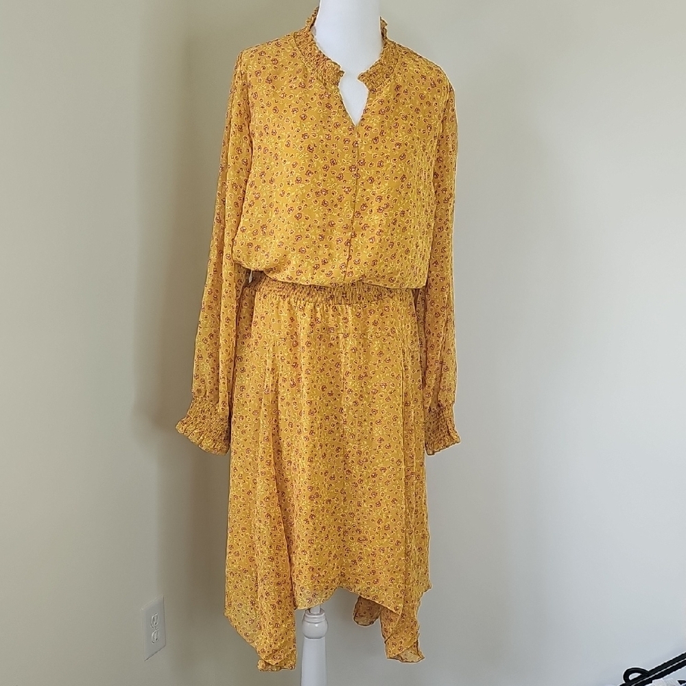 Time and Tru Yellow Floral Long‎ Sleeve Dress
